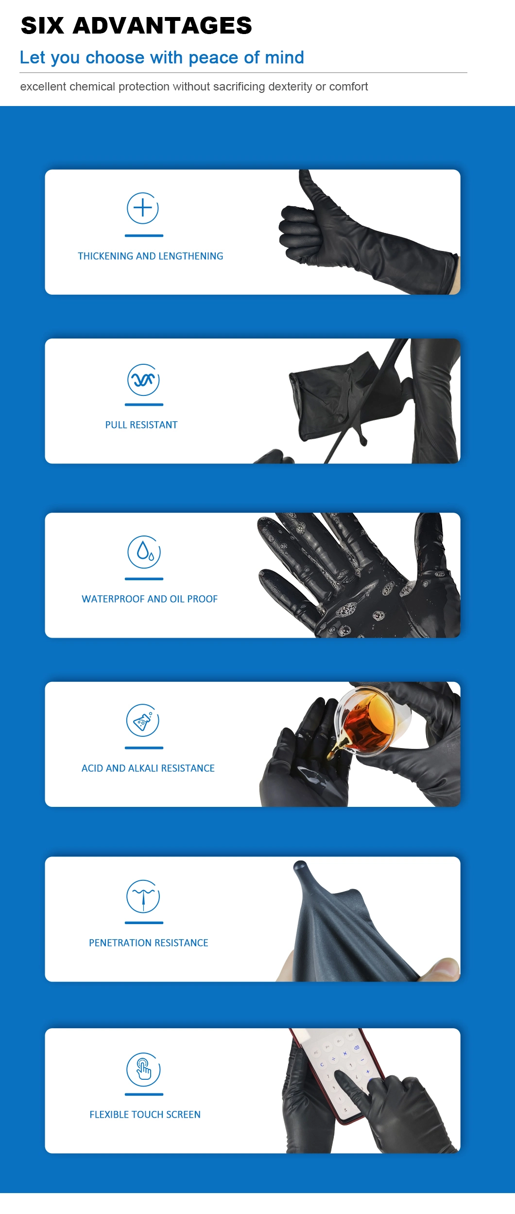 Gusiie 6mil 12 Inches Disposable Safety Work Glove, Chemical Rubber Nitrile Gloves