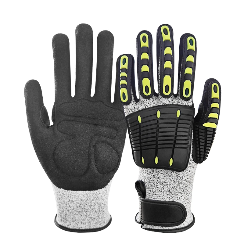Cut Resistant Level 5 Protection Sandy Nitrile Palm Coated TPR Mechanic Impact Gloves